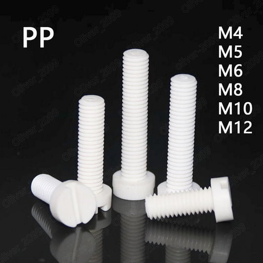 PP Polypropylene Plastic Slotted Cheese Head Screws M4 M5 M6 M8 M10 M12