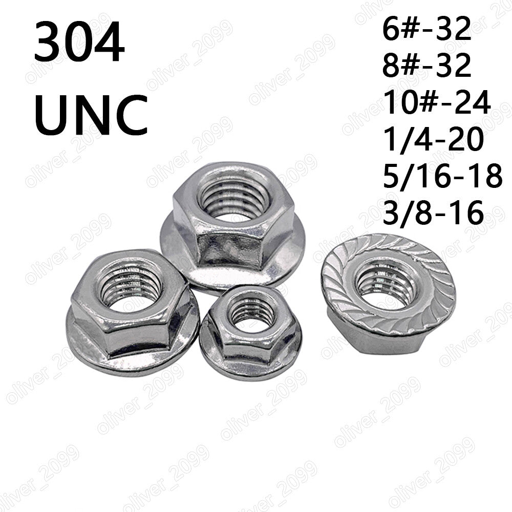 304 Stainless Steel Hex Flange Nuts Serrated Lock Nut 6# 8# 10# 1/4 5/16 3/8 1/2