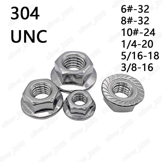 304 Stainless Steel Hex Flange Nuts Serrated Lock Nut 6# 8# 10# 1/4 5/16 3/8 1/2