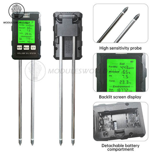 ya 26 6-in-1 PH Tester Sunlight Soil Moisture Meter Detor Temperature Humidity Test
