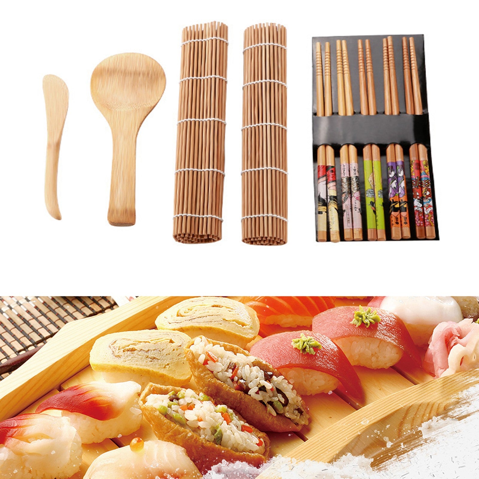 ya 26 13Pcs/set Bamboo Sushi Making Kit Family Office Party Homemade Sushi