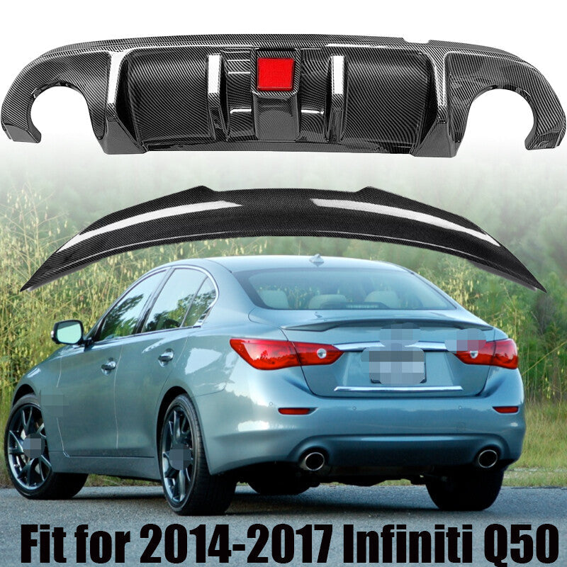 ya 11 10.28 For 2014-2017 for Infiniti Q50 ABS Carbon Fiber Rear Bumper Diffuser & Rear
