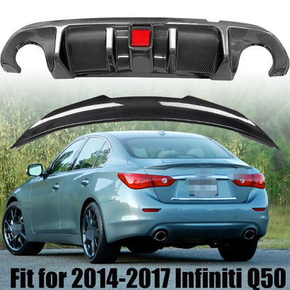 ya 11 10.28 For 2014-2017 for Infiniti Q50 ABS Carbon Fiber Rear Bumper Diffuser & Rear