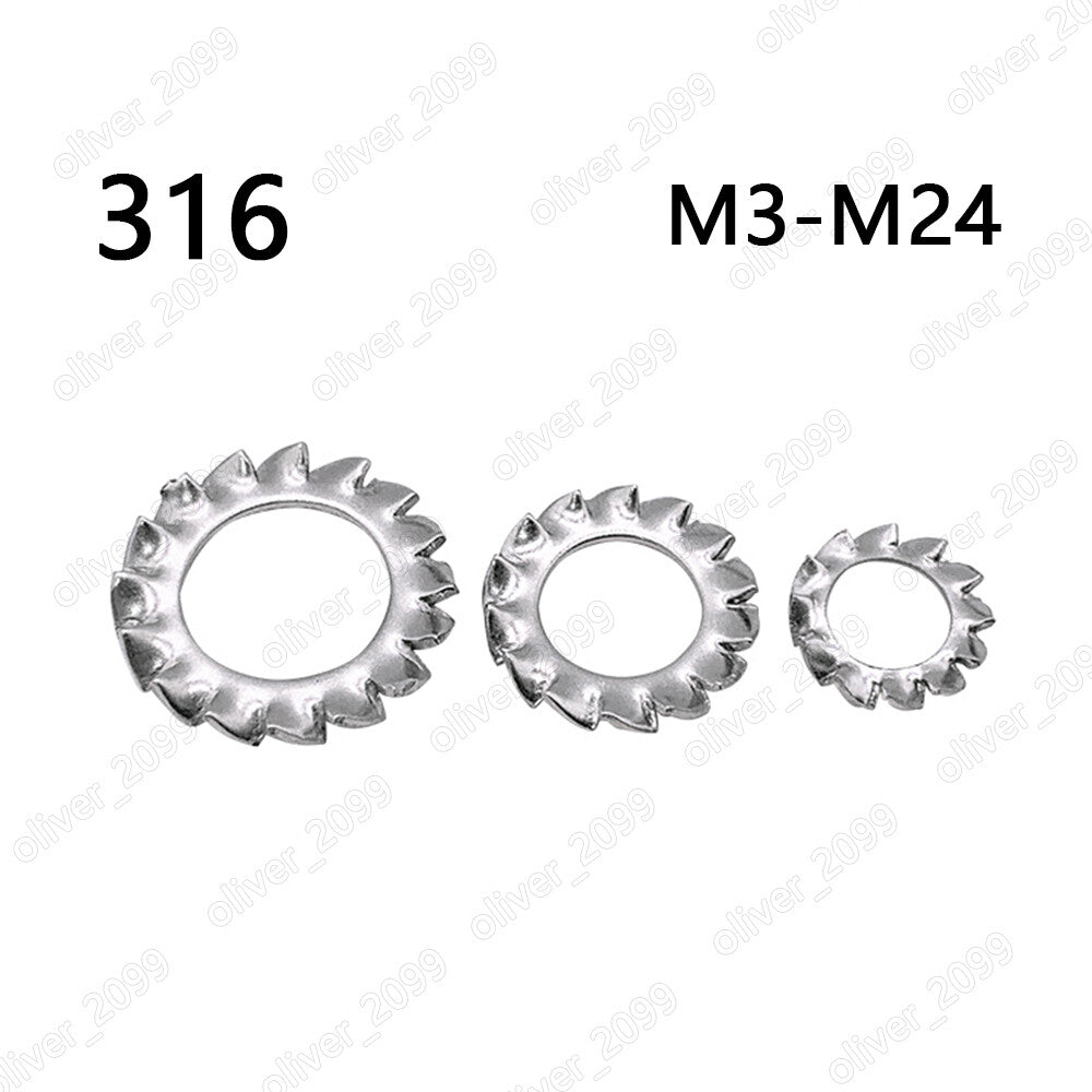 316 Stainless Steel Serrated External Lock Washers M3 M4 M5 M6 M8 M10 M12-M24