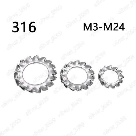 316 Stainless Steel Serrated External Lock Washers M3 M4 M5 M6 M8 M10 M12-M24