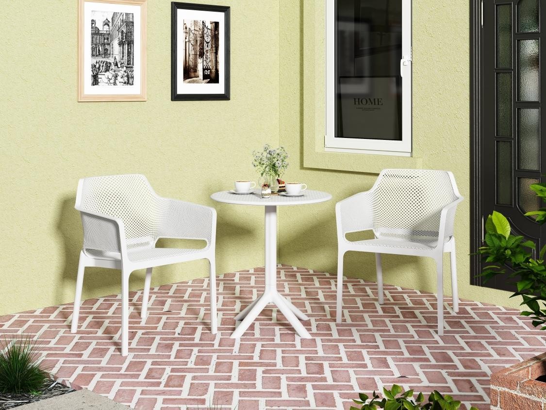 ya 28 Plastic Arm Chair Bistro GRS Premium Ocean Plastic, White 3 Piece