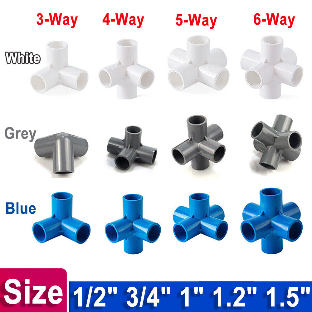 3/4/5/6-Way Elbow Connector Pipe Fittings 1/2  3/4  1  1.2  1.5  White Blue Grey