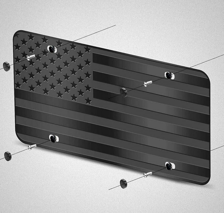 ya 1 8.5.4 Car License Plate Frame Cover Hood Rear Boot Black American Flag for 1x