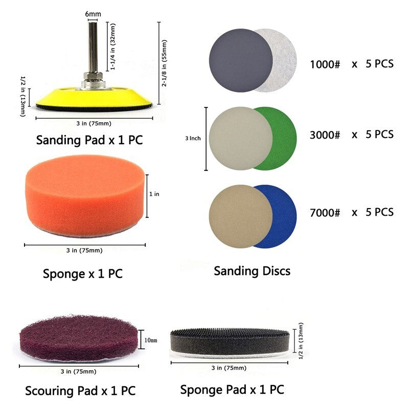 ya 14 Sponge pad Sandpaper kit Tool Scouring Cloth Connecting rod 3inch Sanding paper