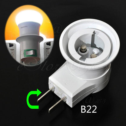 ya 14 2x Rotateable 2Pins US/AU B22 Bayonet Base LED Bulb Lamp Holder With Switch