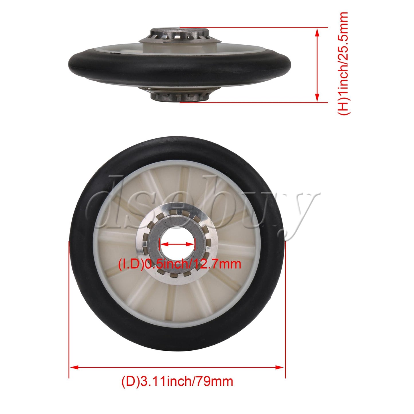 ya 26 2x Dryer Rear Drum Support Roller Kit 349241T Replacement Parts PS347627 Black