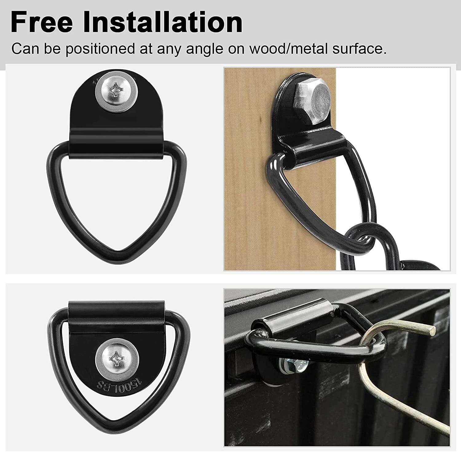ya 5 8.7 6 Pack V Ring Tie Down Anchors 1/4 Inch Heavy Duty Steel Hooks for Truck Trailer Campers