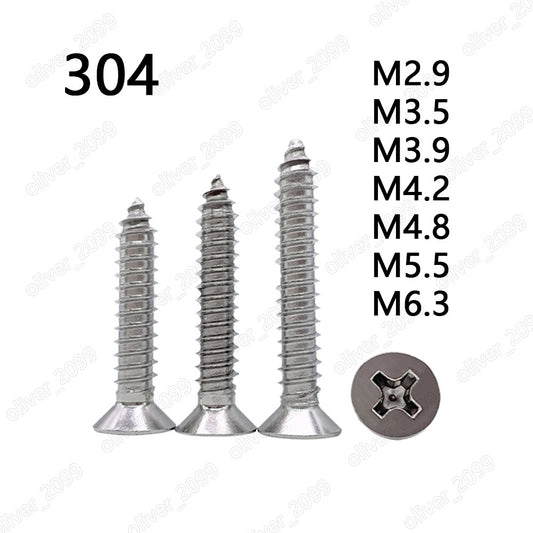 304 Stainless Steel Phillips Countersunk Flat Head Self Tapping Screws M2.9-M6.3
