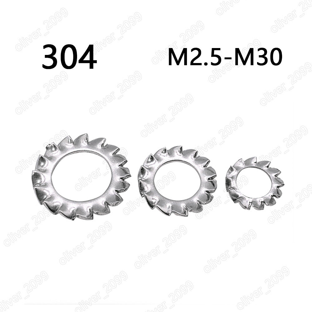 304 Stainless Steel Serrated External Lock Washers M2.5 M3 M4 M5 M6 M8 M10-M30