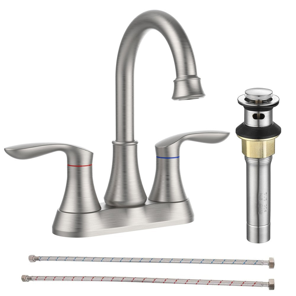 ya 28 Brushed Nickel Bathroom Faucet - 2-Handle, 360¡« High Arc Swivel,Pop-up Drain