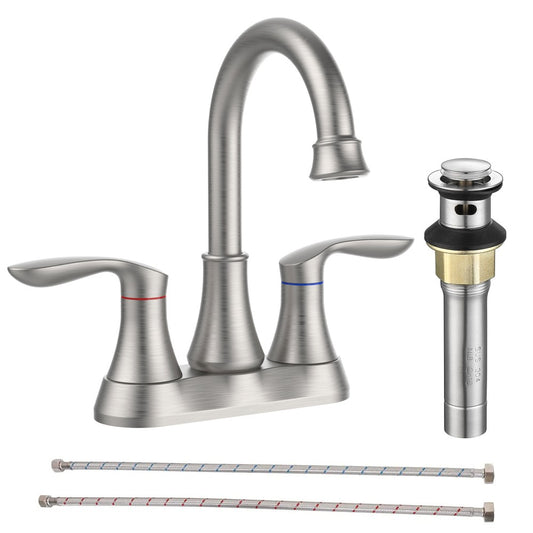 ya 28 Brushed Nickel Bathroom Faucet - 2-Handle, 360¡« High Arc Swivel,Pop-up Drain