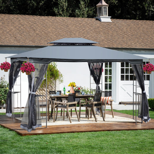 ya 28 13x10 Outdoor Patio Gazebo Canopy Tent With Detachable Mesh Screen,Gray Top