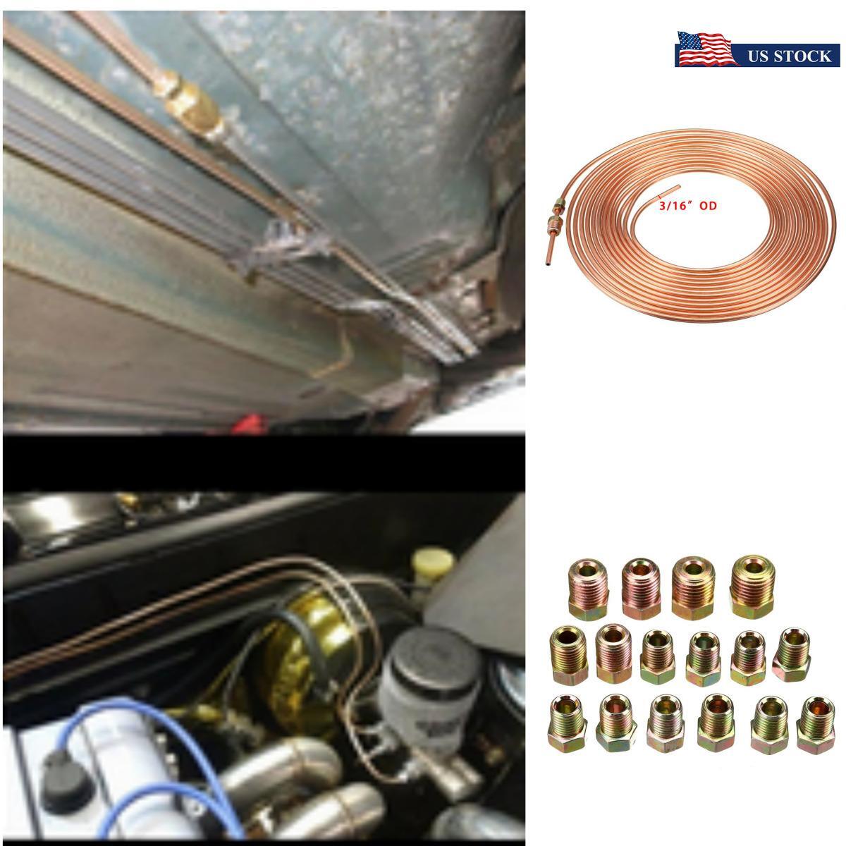 ya 13 5.27 1PCS Copper Nickel Steel 3/16'' Brake Line Tubing Kit Tube Hose 25Ft W/ Fittings