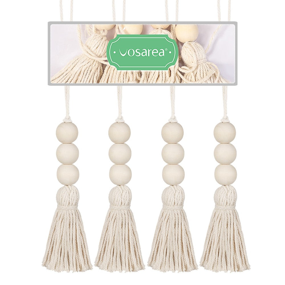 ya 25 4 Pcs Beads for Doorways Farmhouse Wood tural Hanging Pendants Tassel
