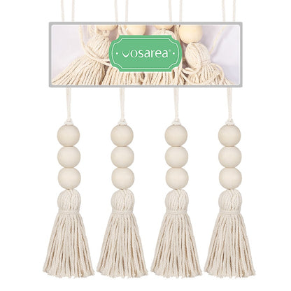 ya 25 4 Pcs Beads for Doorways Farmhouse Wood tural Hanging Pendants Tassel