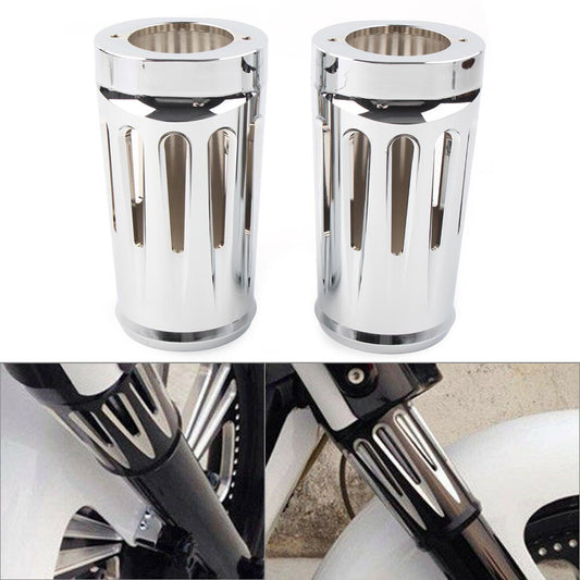 ya 4 6.17.2 Chrome Fork Boot Slider Cover Cow Bell Fit for Harley Touring Glide Trike86-13