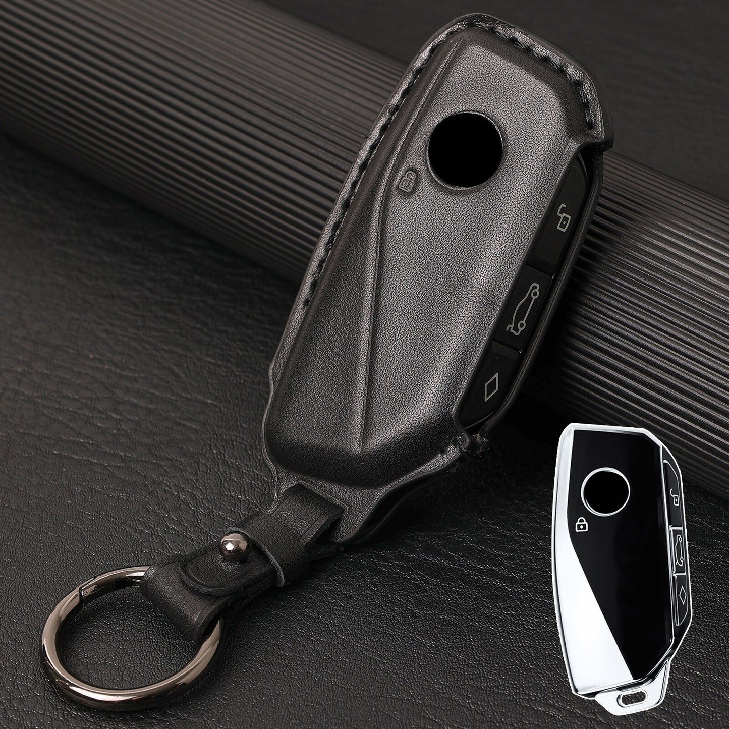 ya 5 8.7 Car Remote Key Fob Case Cover Black Holder Leather for BMW Ix X7 I7 Xm