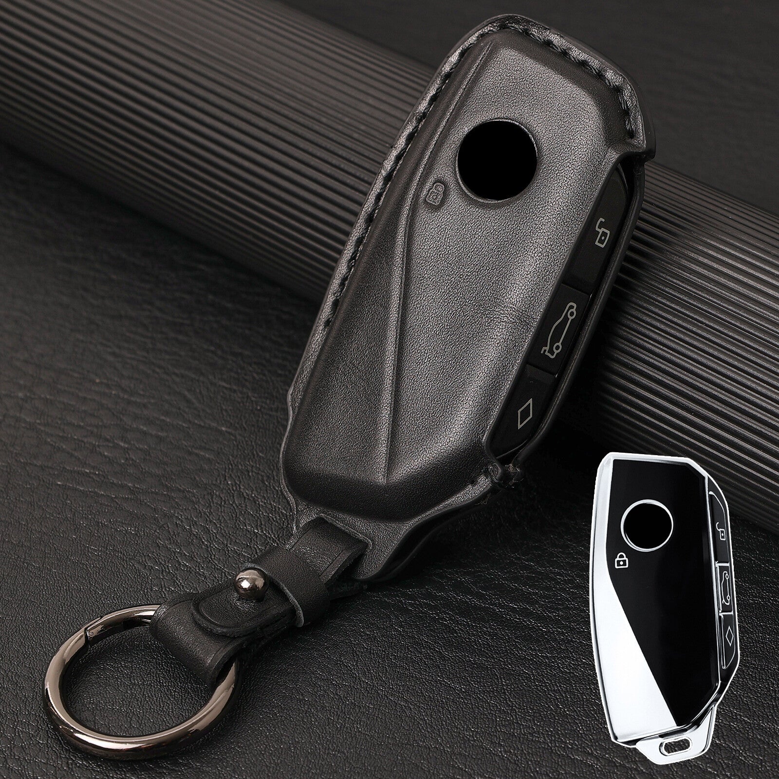 ya 5 8.7 Car Remote Key Fob Case Cover Black Holder Leather for BMW Ix X7 I7 Xm
