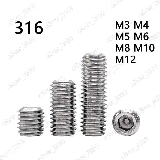 316 Stainless Steel Hex Socket Set Screws Flat Point Grub Screws DIN913 M3-M12