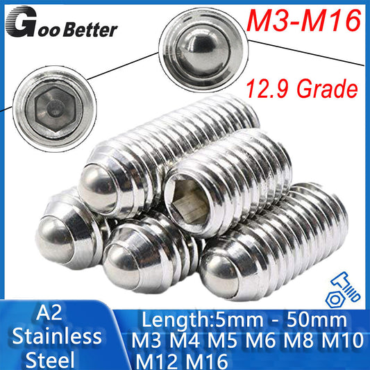 A2 Stainless Steel Spring Ball Point Hex Socket Set Screws Grub Screws M3 To M16