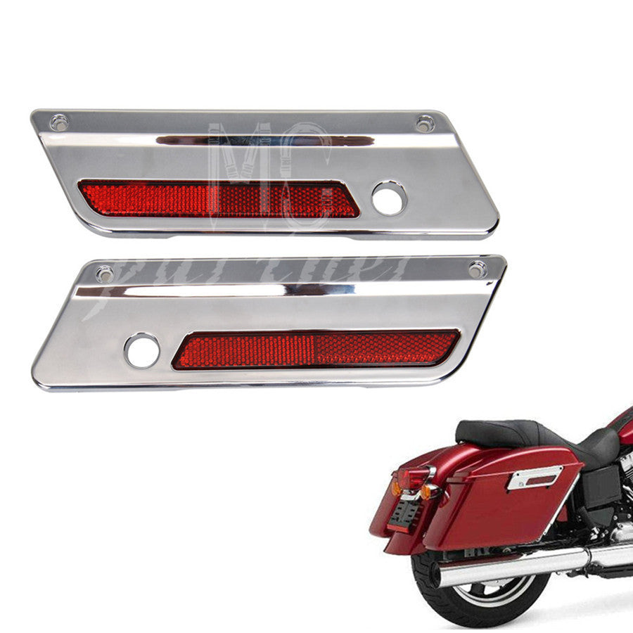 ya 12 5.21 Chrome Saddlebag Latch Covers With Red Reflector for Harley Touring Hard Bags