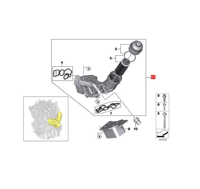 ya 5 8.7 Oil filter assembly 11428596283 for BMW F20 F22 F30 G30 G32