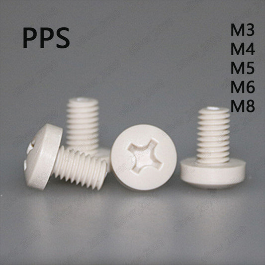 PPS Polyphenylene Sulfide Plastic Phillips Cross Pan Head Screws M3 M4 M5 M6 M8
