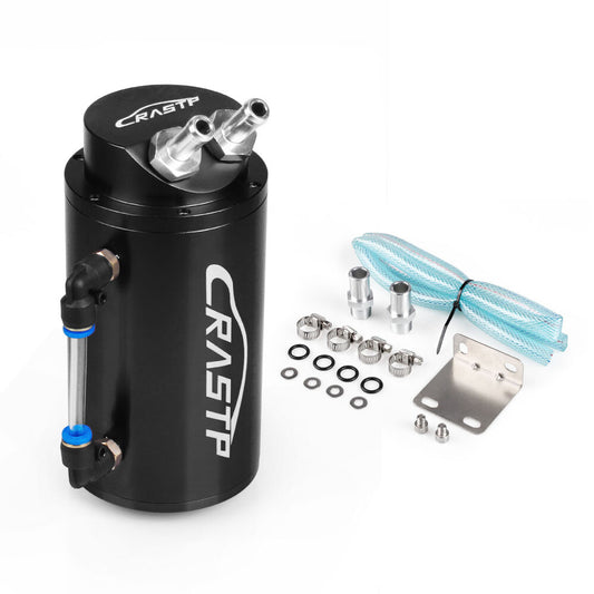ya 27 6.21 Aluminum Black Round Car Engine Oil Catch Tank Can Reservoir Breather Kit
