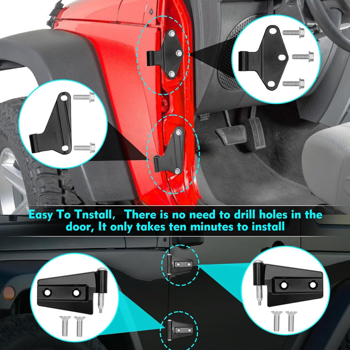 ya 11 10.28 16pcs Body Door Hinge Replacement Set Powder Coat FOR 2007-2018 for Jeep fo