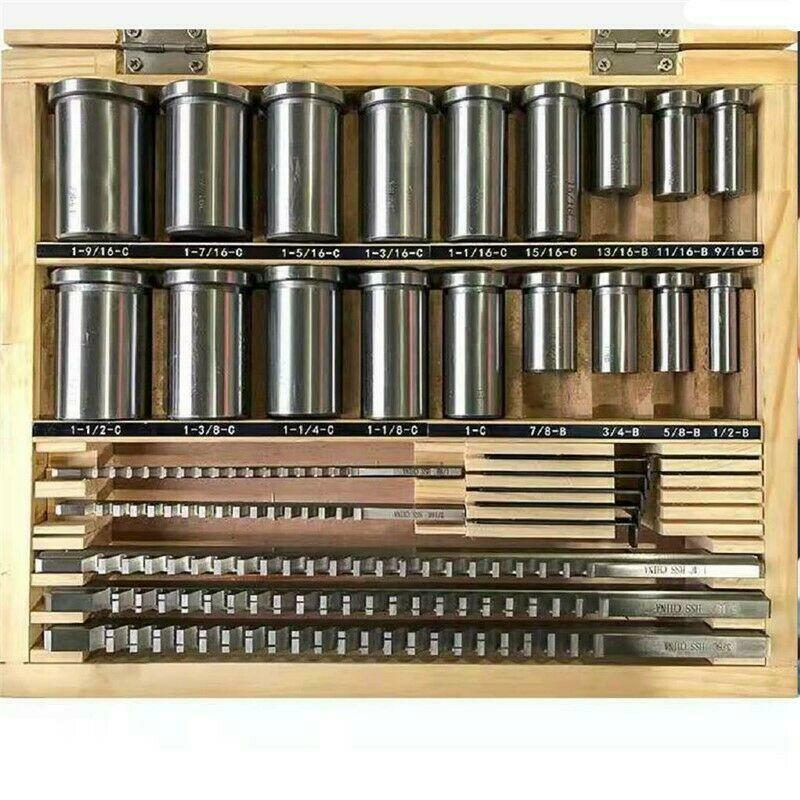 Keyway Broach Set 30pcs HSS Inch Size 5 Broaches with 18 Bushings and 7pcs shims