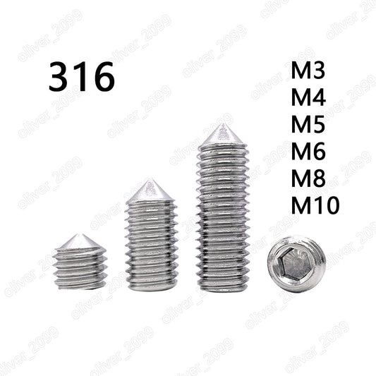 316 Stainless Steel Hex Socket Set Screw Cone Point Grub Screws M3 M4 M5 M6 M8