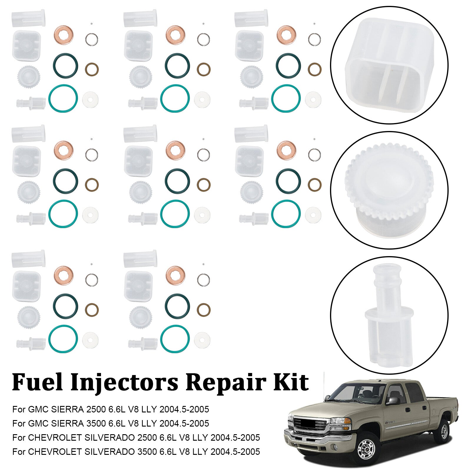 ya 1 8.5.4 8PCS Fuel Injector Repair Kit for Chevy for GMC Duramax 6.6L 2004-2005 Diesel