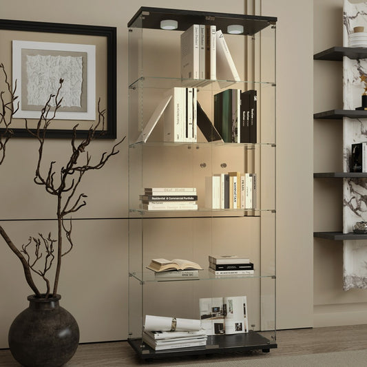 ya 28 Tempered Glass Display/Storage Cabinet - w/Paipai Lights,Adjustable Feet Black 