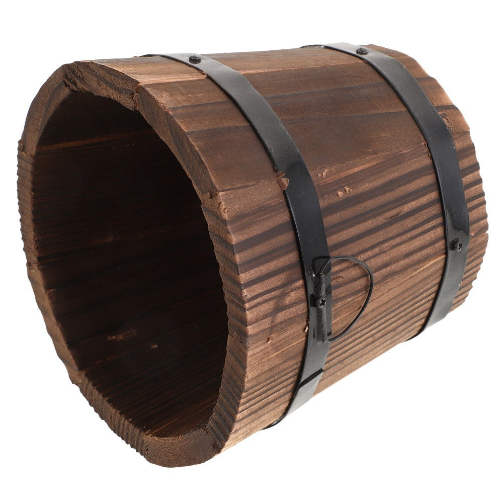 ya 14 Wooden Round Barrel Planter - Flower Pot With Flat Mouth For Garden Decor 