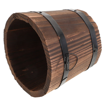 ya 14 Wooden Round Barrel Planter - Flower Pot With Flat Mouth For Garden Decor 