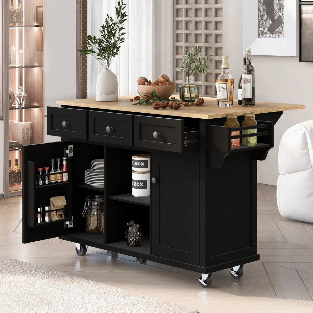 ya 28 Kitchen Cart w/5 Wheels, 3 Drawers, Cabinet Internal Racks for Dining Room Black