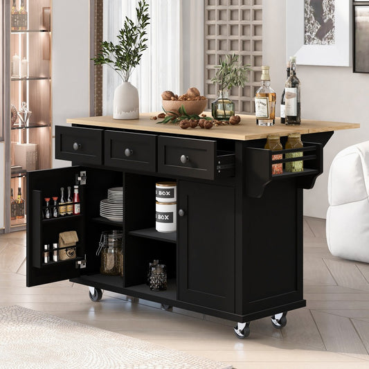 ya 28 Kitchen Cart w/5 Wheels, 3 Drawers, Cabinet Internal Racks for Dining Room Black
