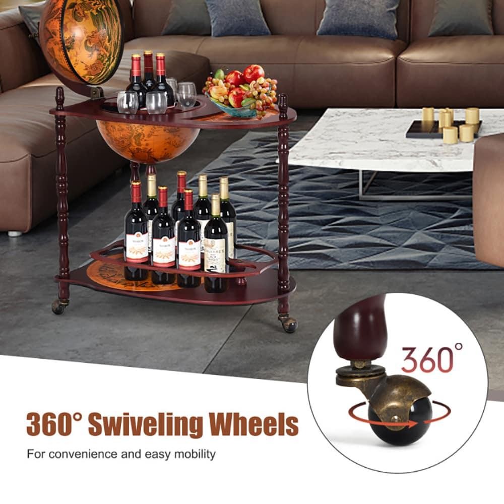 ya 28 Globe Rolling Vintage Wine Bar Cart with Extra Shelf
