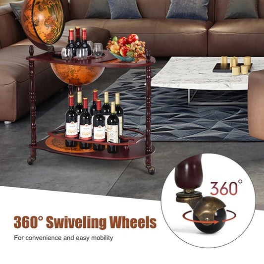 ya 28 Globe Rolling Vintage Wine Bar Cart with Extra Shelf