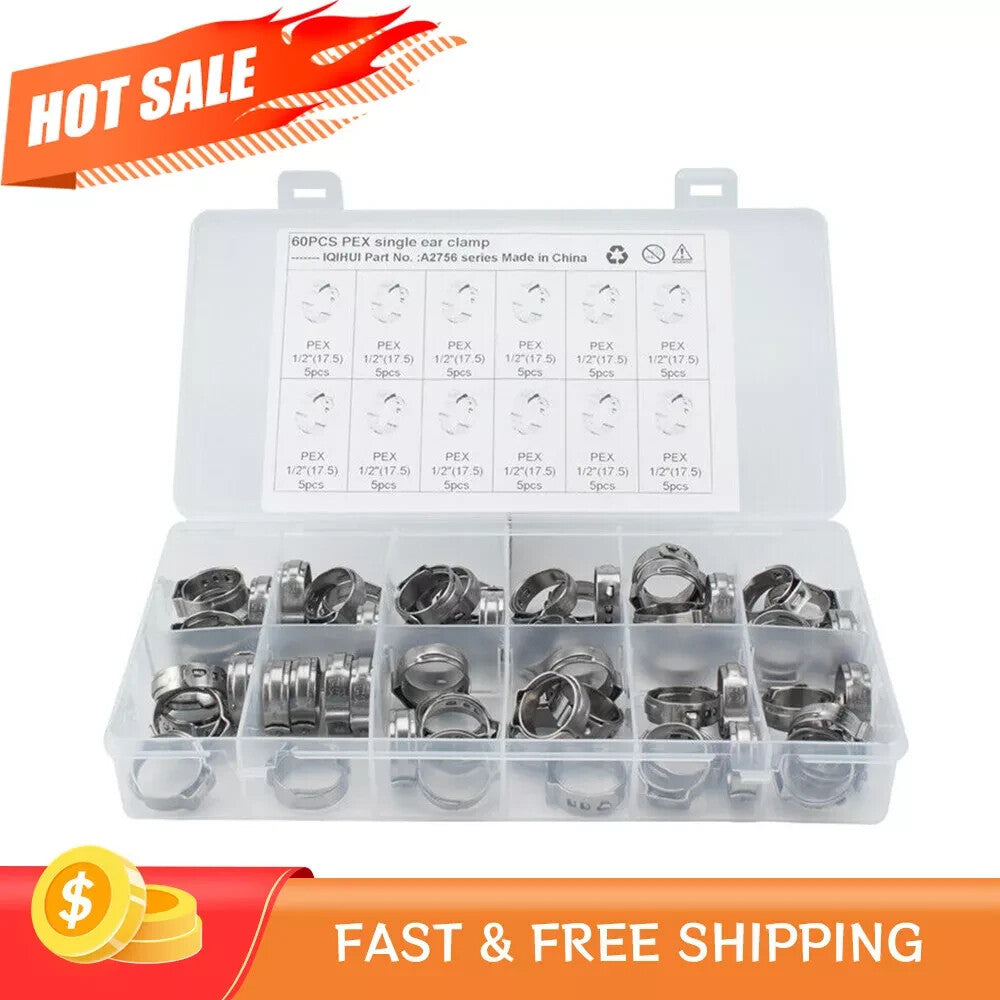 ya 1 6.30 60x 1/2 Single Ear Stainless Steel Car Hydraulic Hose Clamps Fuel Air Pipe Clamp