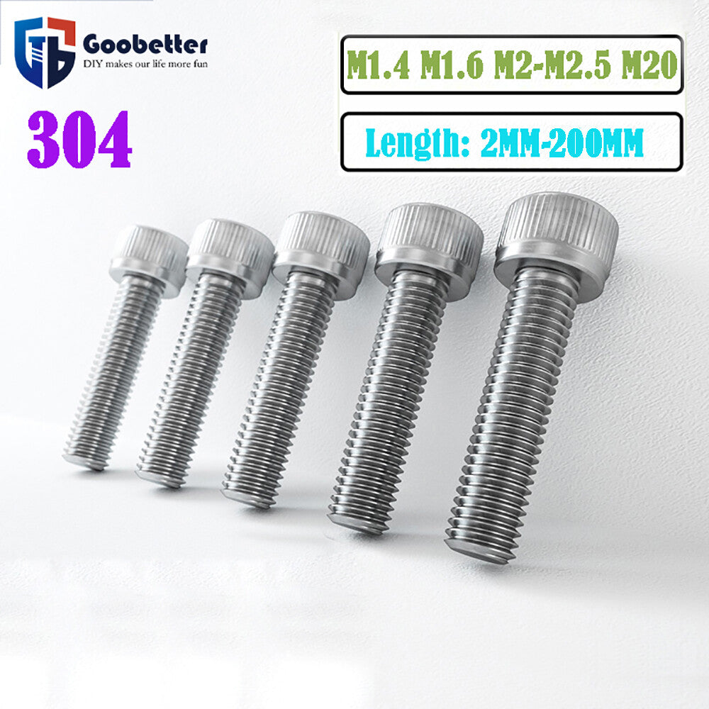Hexagon Socket Allen Cap Head Screw Bolt A2 304/12.9 Grade M1.4-M5 L=2-190mm