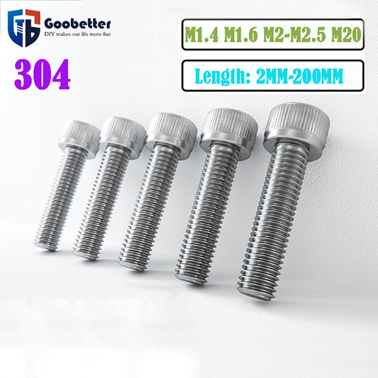 Hexagon Socket Allen Cap Head Screw Bolt A2 304/12.9 Grade M1.4-M5 L=2-190mm