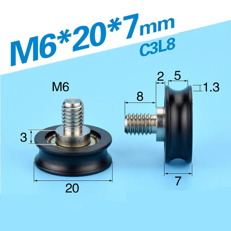 U Groove Pulley Groove Insert M6 Threaded Screw Screw Overmolded Bearing