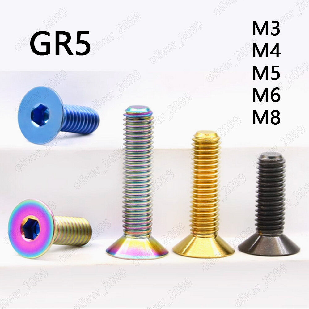 Colorful Titanium GR5 Hex Socket Bolts Countersunk Head Screws M3/M4/M5/M6/M8