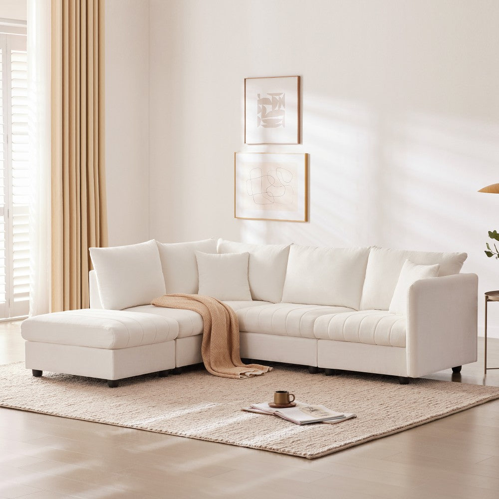 ya 28 90*80 Modular Sectional Sofa Modern - 5 Seat L-Shaped,Movable Ottoman, White